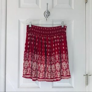 Red skirt with geometric pattern